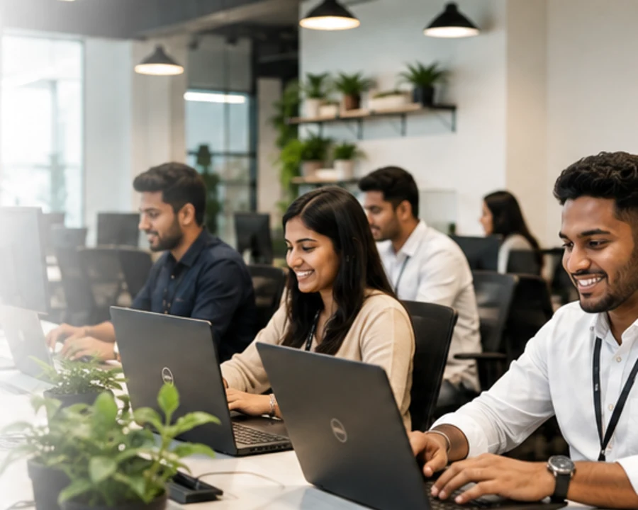 Sri Lankan professionals collaborating in a bright office